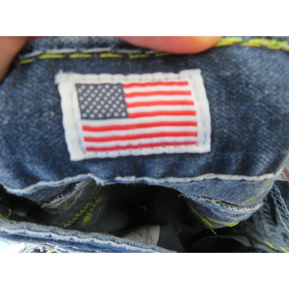 Vtg True Religion Ricky Super T JeansMen 42x34 Blue Flap Pocket USA Thick Stitch